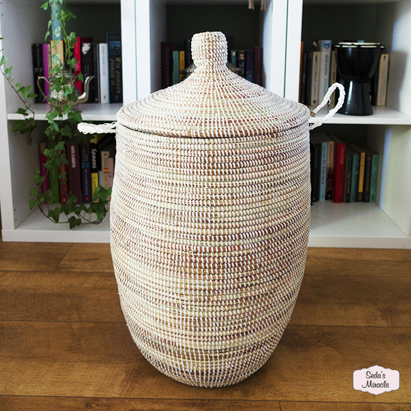 Handmade African laundry basket white, medium
