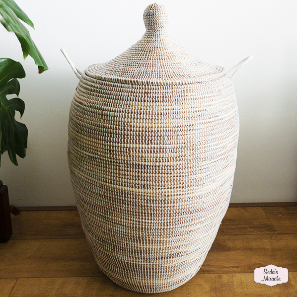 Handmade African laundry basket white, large