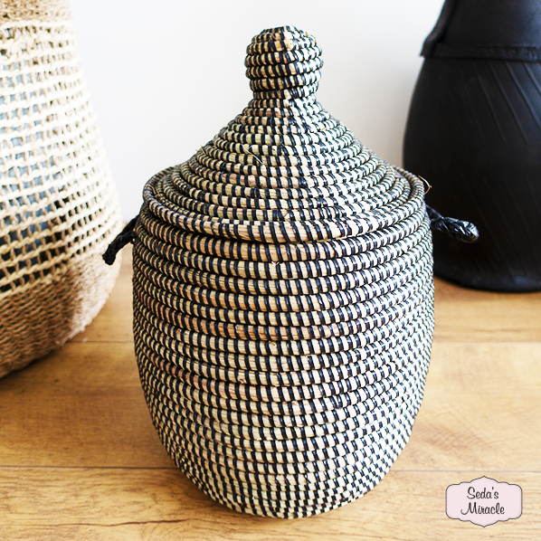 Handmade African Buluku basket, black