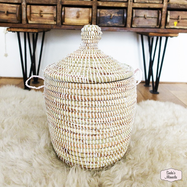 Handmade African Buluku basket, white