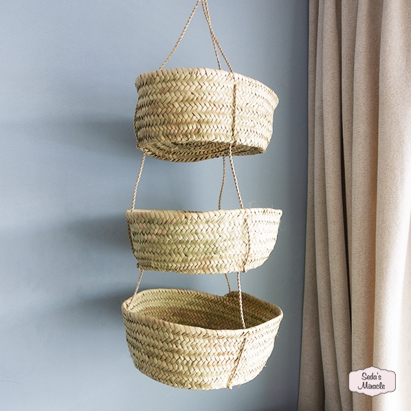 Handmade Moroccan baskets etagere of palm leaf