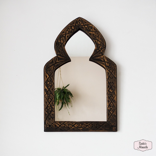 Handgemaakte Marokkaanse Siya spiegel, hout