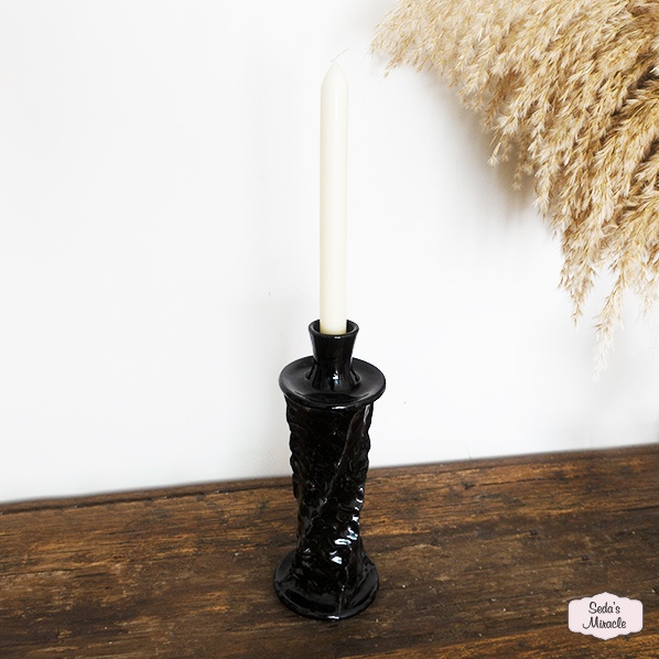 Handmade Moroccan Tamegroute Toussy candlestick black, small