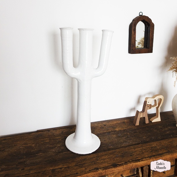 Handmade Moroccan Tamegroute Makor candlestick white, xlarge
