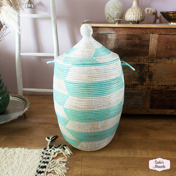 Afrikaanse Senusa wasmand, wit turquoise, xlarge