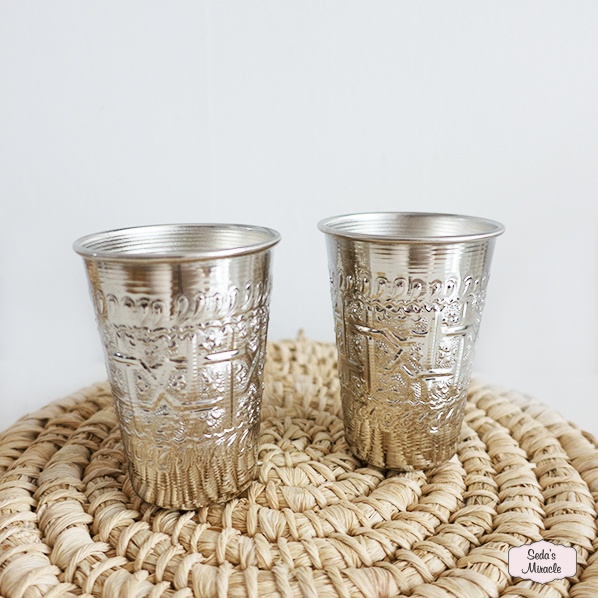 Handmade Moroccan white copper cups