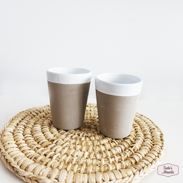Handmade Moroccan clay cup, white