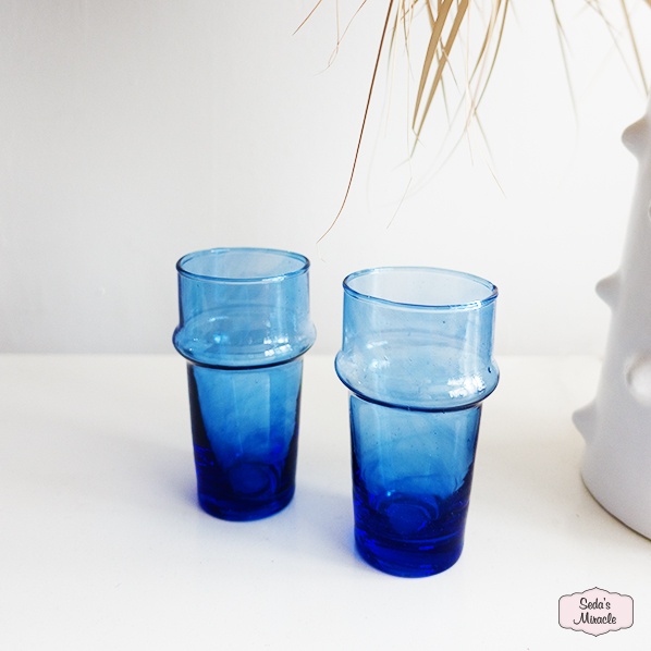 Marokkaanse beldi glas, blauw, large