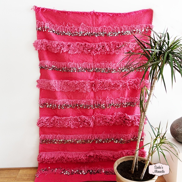 Marokkaanse Berber handira deken, roze