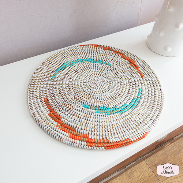 Afrikaanse Efia placemat / onderzetter, wit oranje turquoise, large